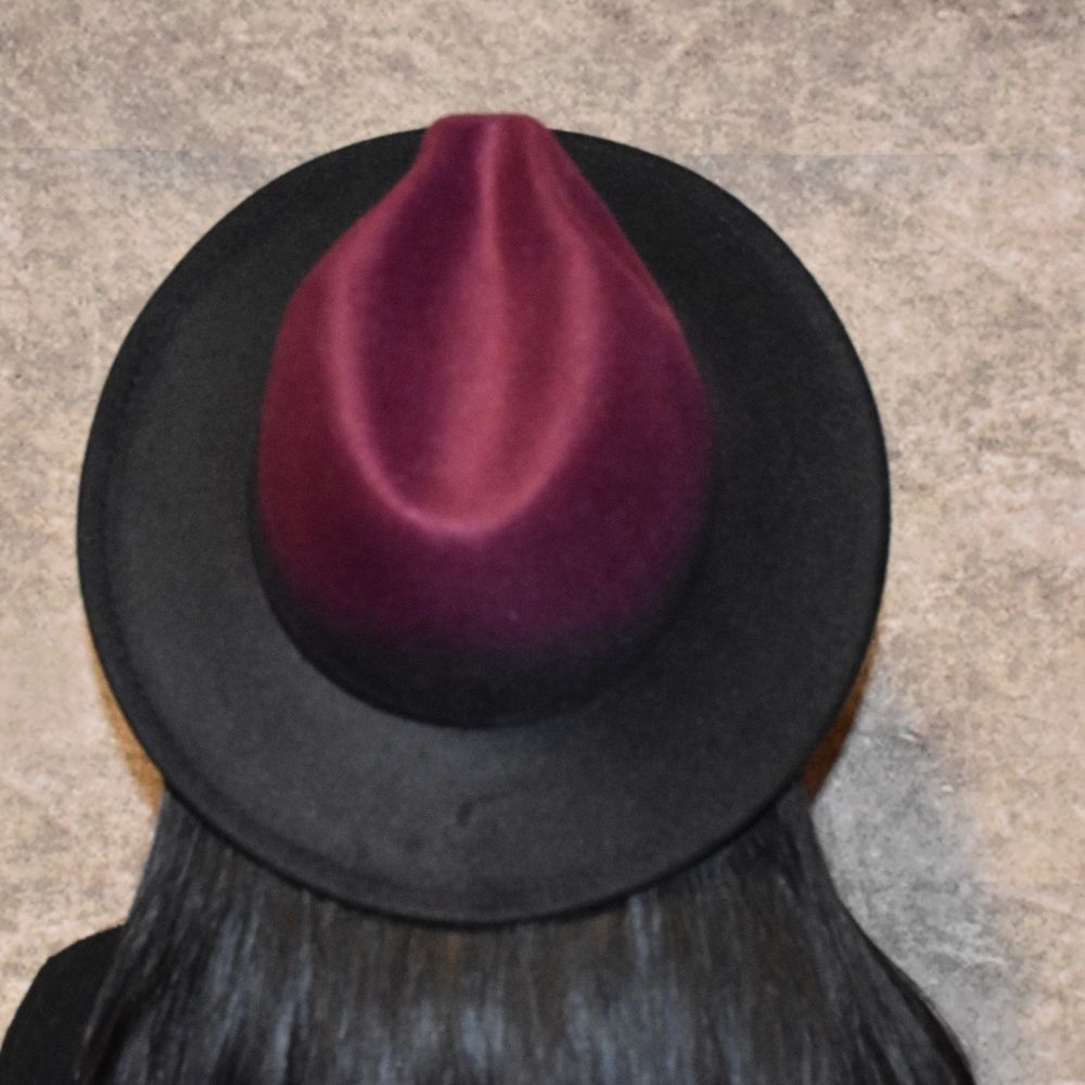 Burgundy and Black Gradient Fedora Hat - Picture 3 of 4